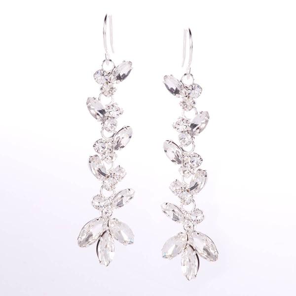 Rosa Rhinestones Silver Plated Floral Cascade Dangle Earrings