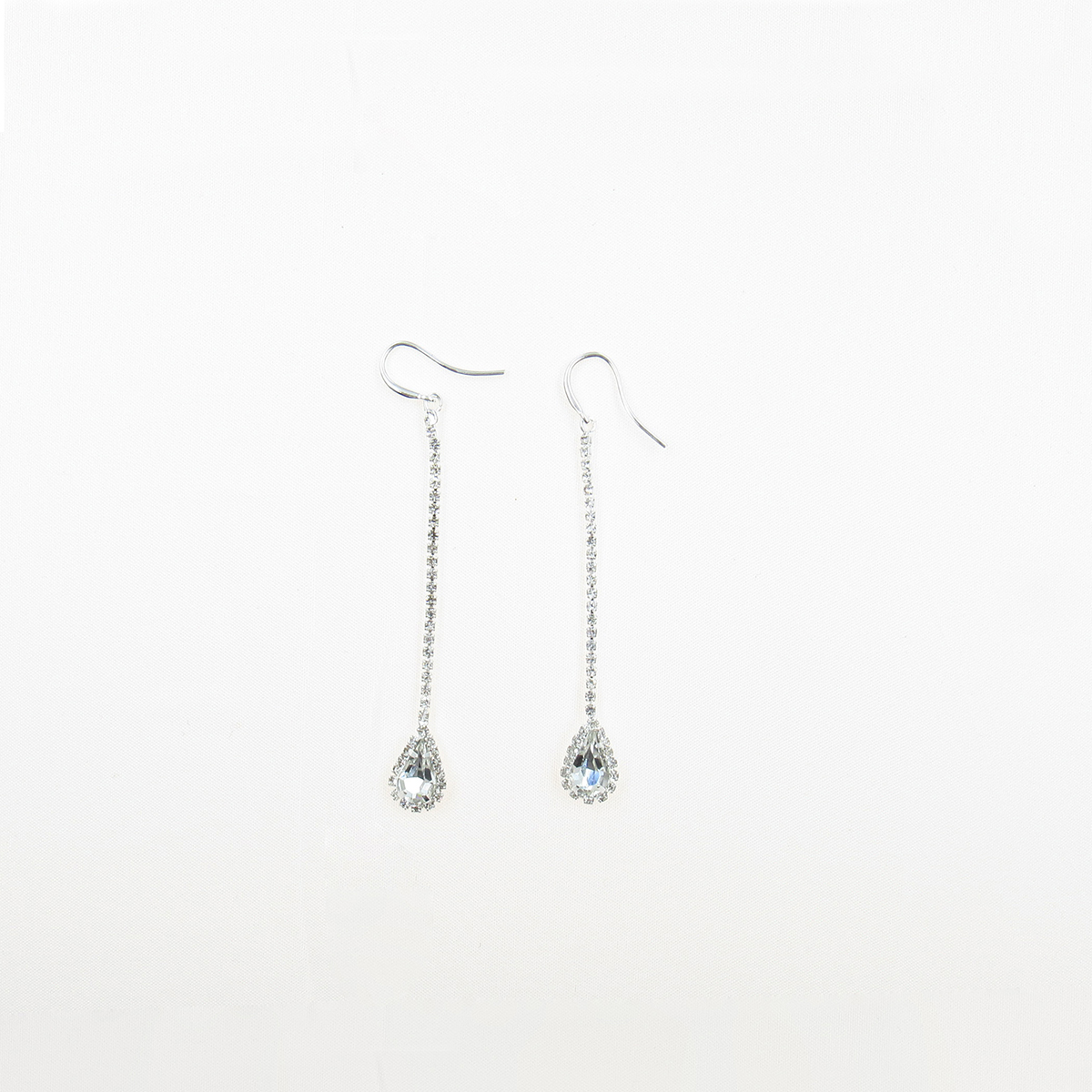 Rosa Rhinestones Silver Tone Long Linear Dangle Earrings