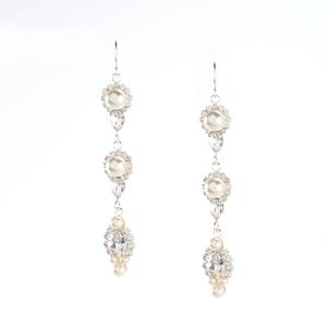 Rosa Rhinestones Pearl Trio Dangle Earrings