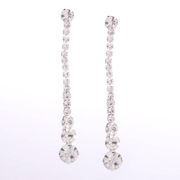 Rosa Rhinestones Silver Plated Linear Crystal Dangle Earrings