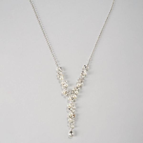 Rosa Rhinestones Clear Rhinestone & Faux Pearl Floral Y-Necklace