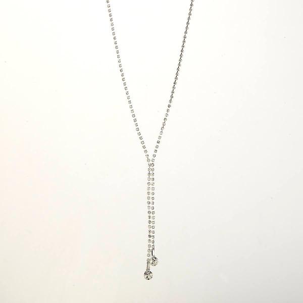 Rosa Rhinestones Silver Plated Rhinestone Double Tassel Necklace