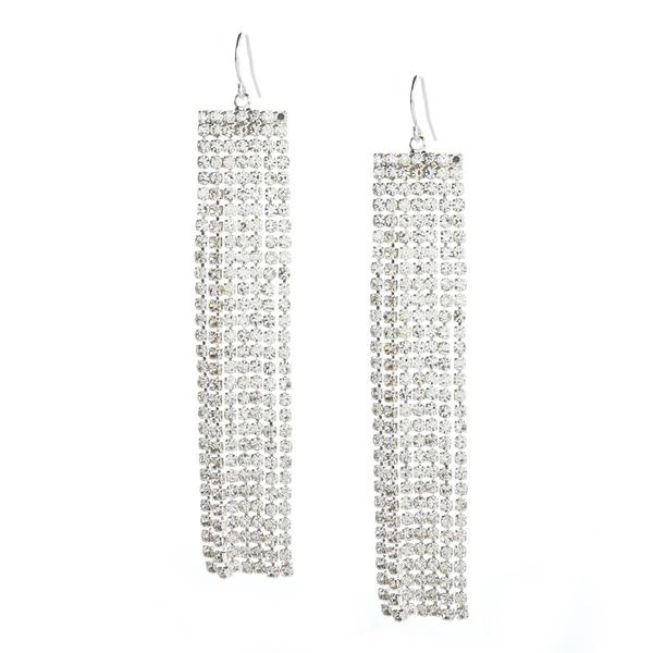 Rosa Rhinestones Silver-Tone Crystal Bar Drop Design Earrings