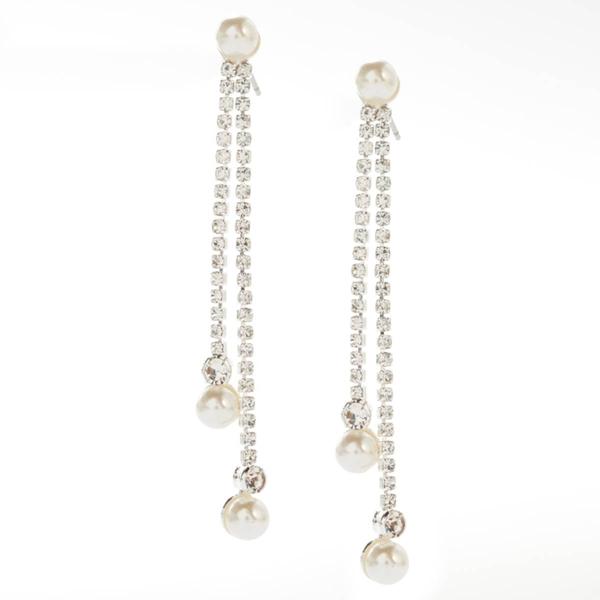 Rosa Rhinestones Pearl Tassel Dangle Earrings