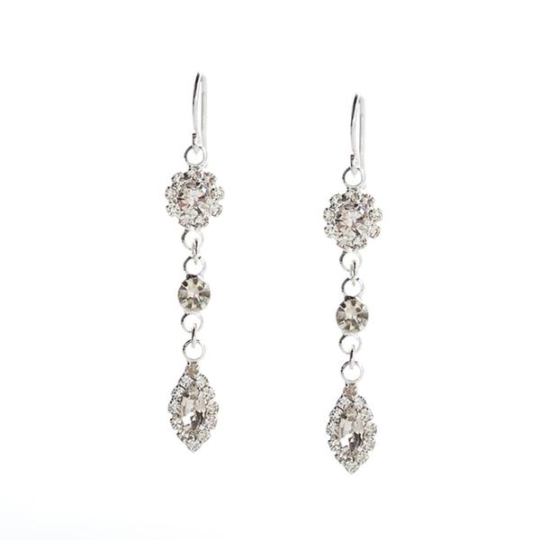 Rosa Rhinestones Silver-Tone Plated Triple Stone Dangle Earrings
