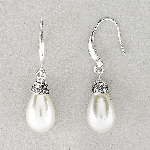 Rosa Rhinestones Pearl Teardrop Wire Earrings