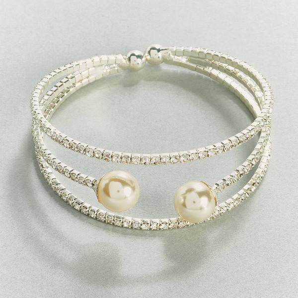 Rosa Rhinestones Silver-Tone Cuff Crystal & Pearl Bracelet