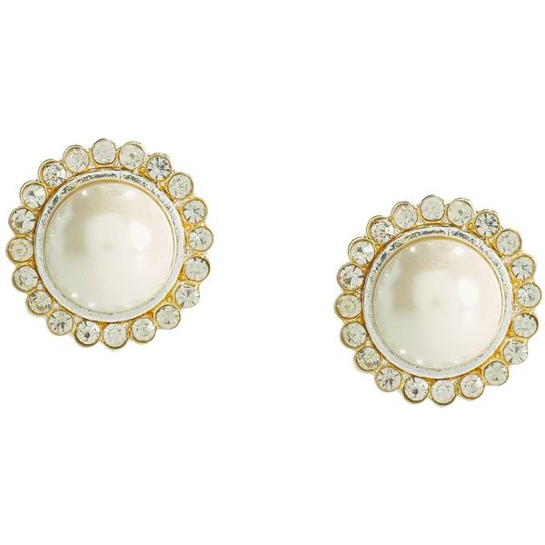 Rosa Rhinestones Gold-Tone Pearl Button Clip On Earrings