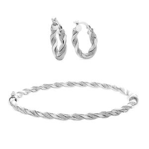 Forever New Sterling Silver Twisted Bangle and Hoop Earring Set