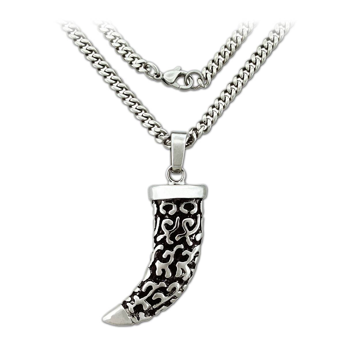 Mens Forever New Stainless Steel Oxidized Horn Pendant Necklace