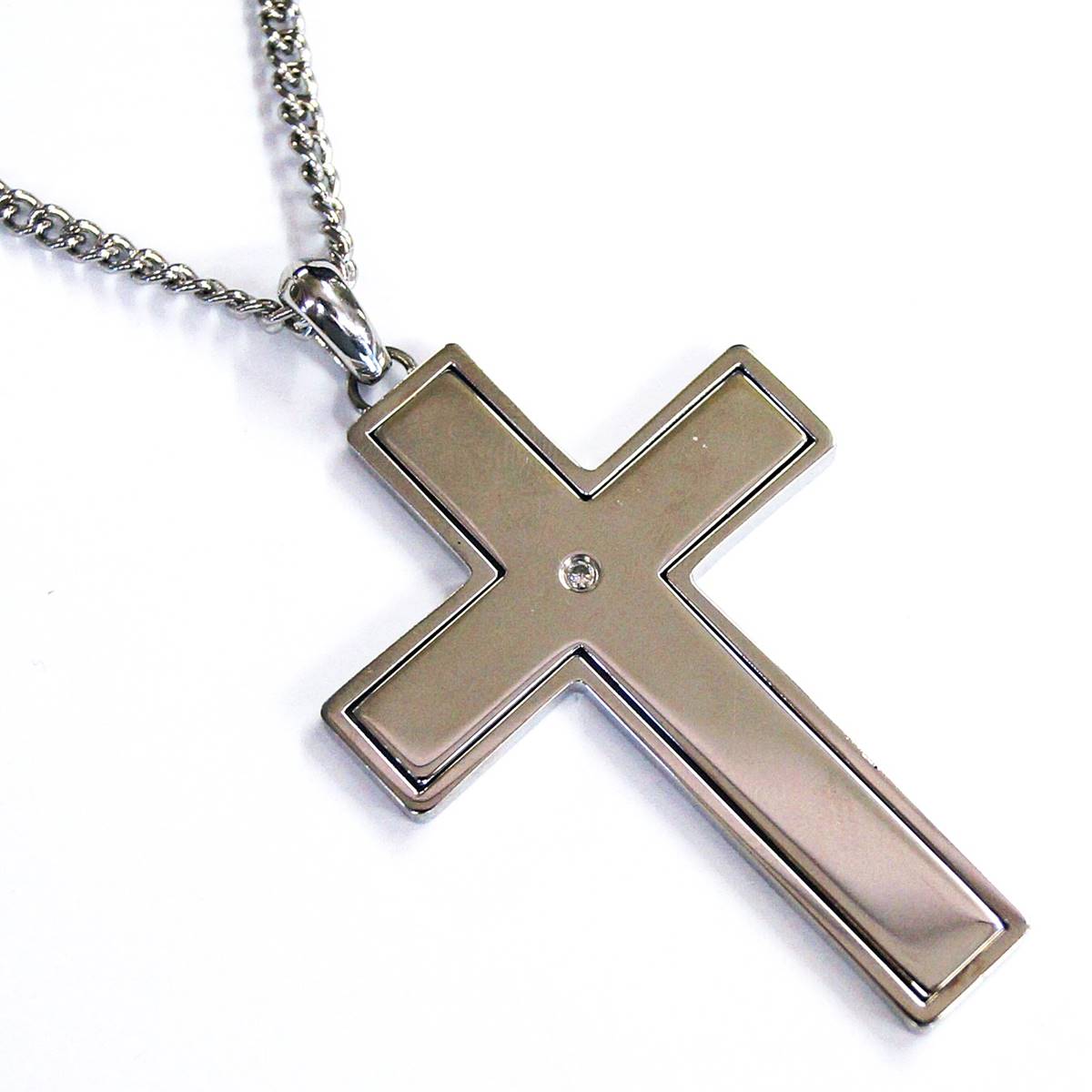 Mens Forever New Stainless Steel CZ Reversible Cross Pendant