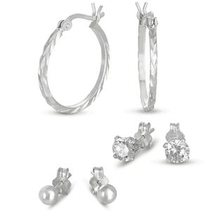 Forever New 3pr. Square Hoop Round Stud & Ball Stud Earrings Set