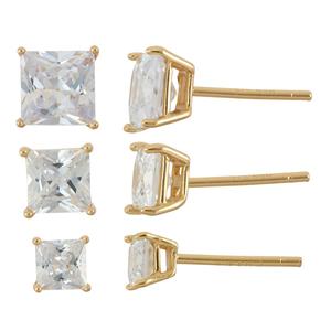 Forever New 3pr. Square White CZ Stud Earrings Set