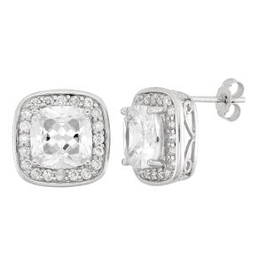 Forever New 8mm Cushion White CZ Halo Stud Earrings