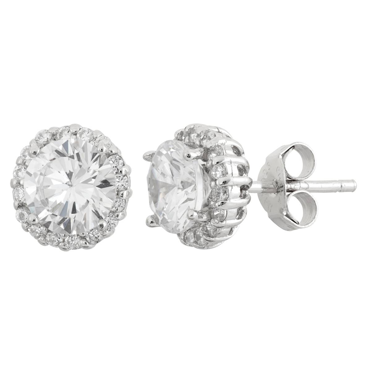 Forever New 7mm Round White CZ Halo Stud Earrings