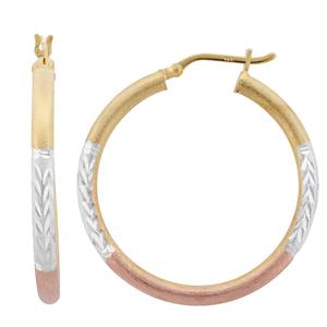 Forever New Tri-Color Diamond Cut Satin 35x3mm Hoop Earrings