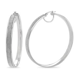 Forever New Sterling Silver Glitter 62x7mm Hoop Earrings