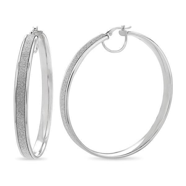 Forever New Sterling Silver Glitter 62x7mm Hoop Earrings