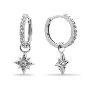 Forever New Sterling Silver CZ Starburst Drop Hoop Earrings