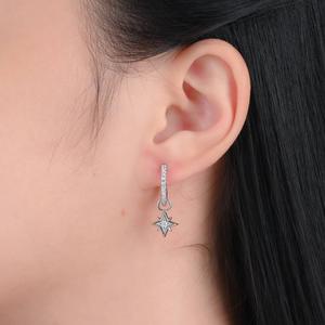 Forever New Sterling Silver CZ Starburst Drop Hoop Earrings alternate view
