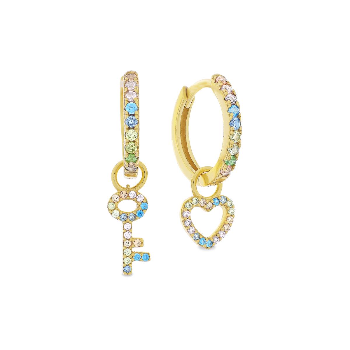 Forever New 18kt. Gold Plated CZ Key & Heart Drop Hoop Earrings