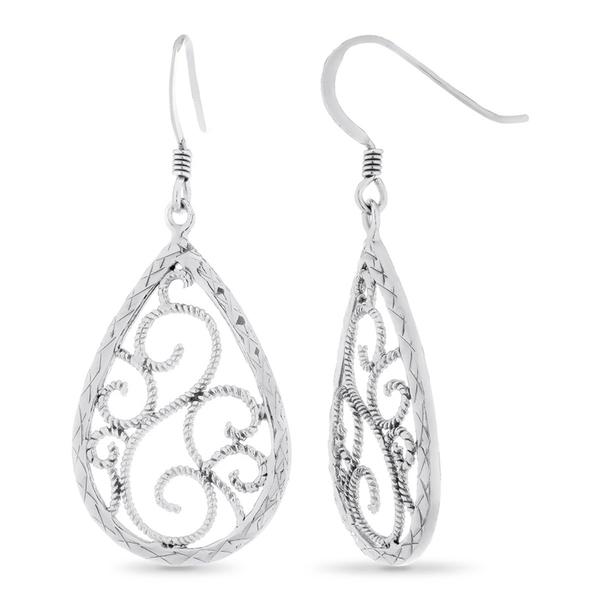 Forever New Sterling Silver Filigree Pear Shape Drop Earrings