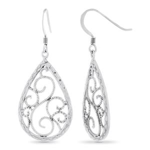 Forever New Sterling Silver Filigree Pear Shape Drop Earrings