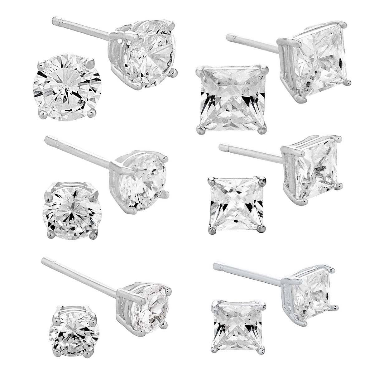 Forever New 6pr CZ Round Square Stud Earrings 17$