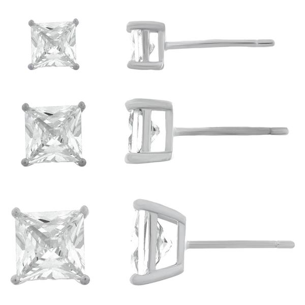 Forever New 3pr. Silver 4mm, 5mm & 7mm CZ Stud Earrings Set