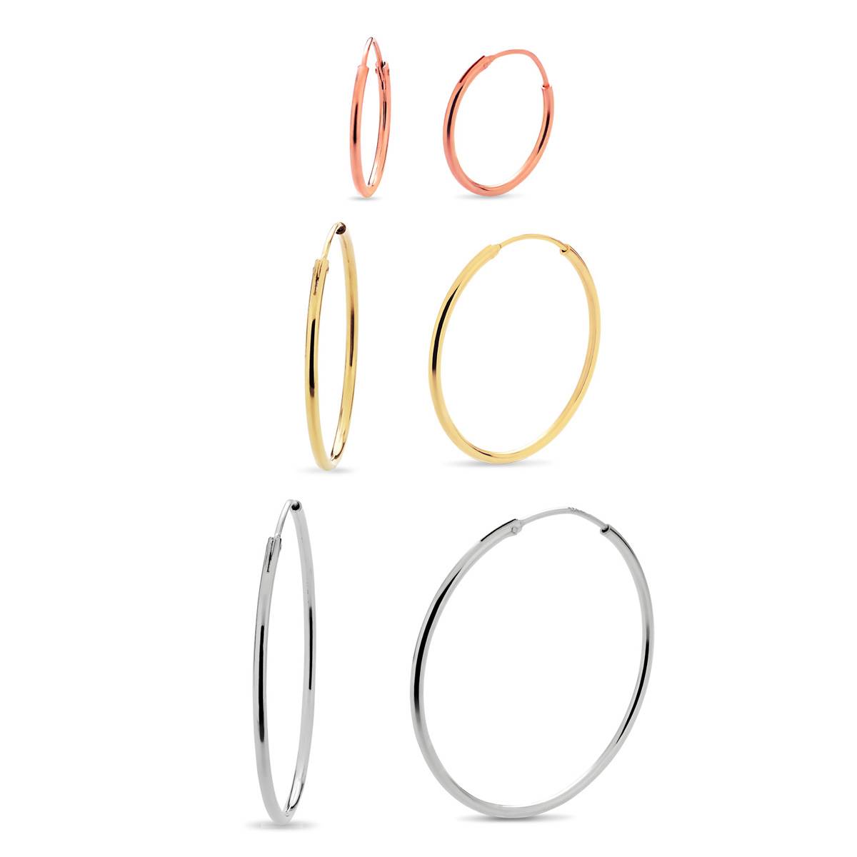 Forever New 3pr. Tri-Color Graduated Hoop Earrings Set