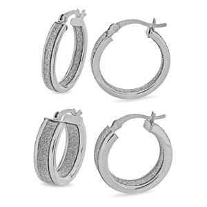 Forever New 2pr. Sterling Silver Glitter Hoop Earrings Set