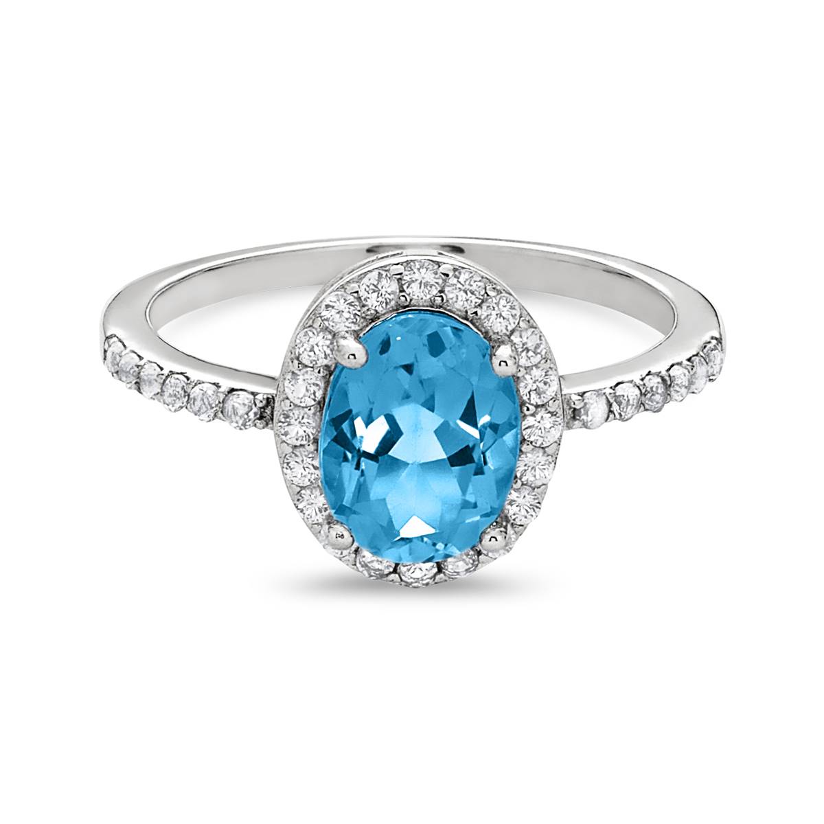 Forever New Blue & White Topaz Halo December Birthstone Ring