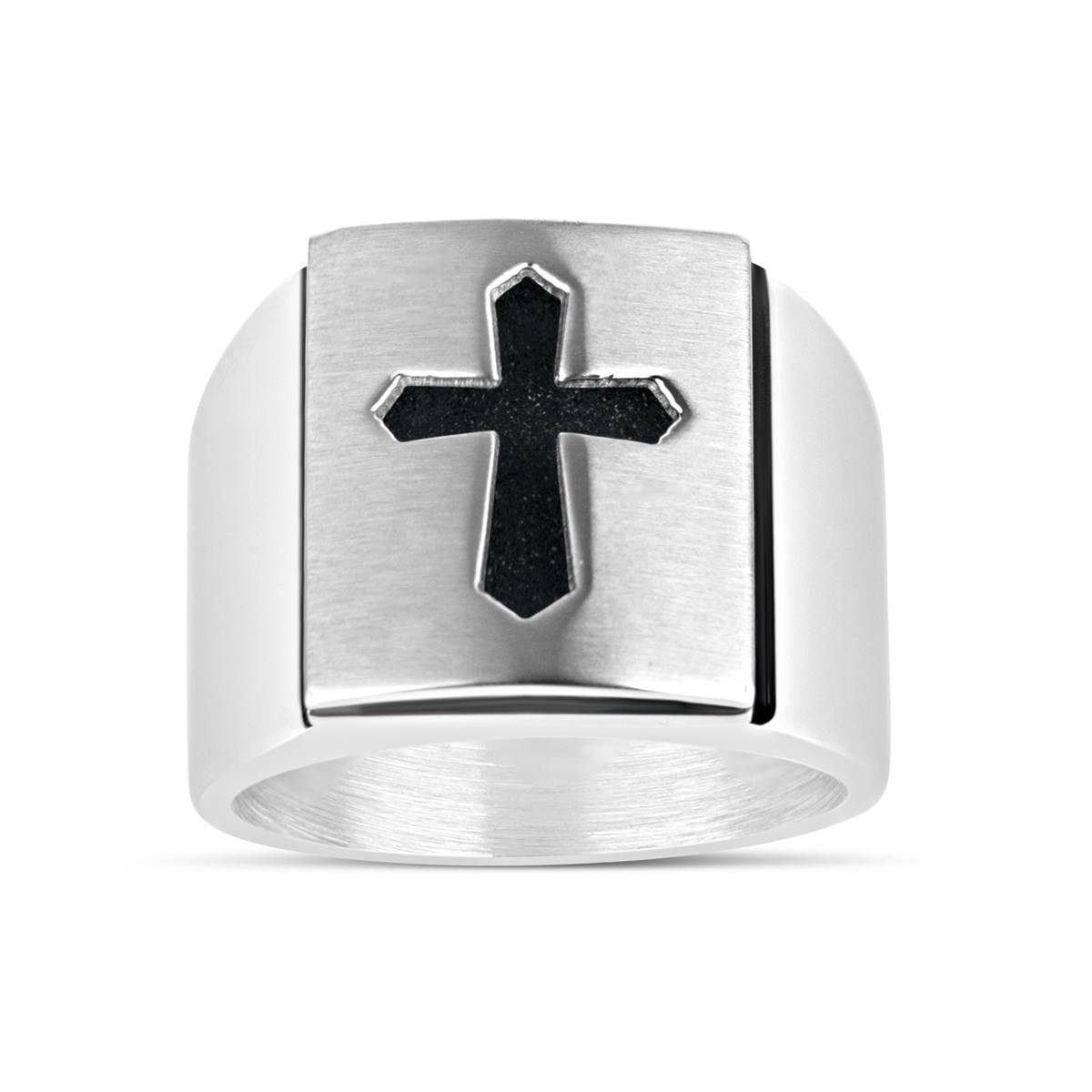 Mens Forever New Stainless Steel Carbon Fiber Cross Ring