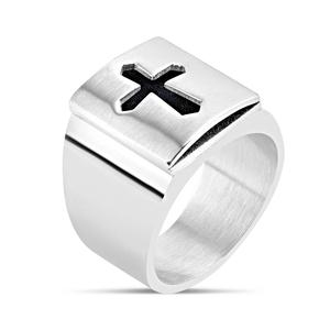 Mens Forever New Stainless Steel Carbon Fiber Cross Ring alternate view