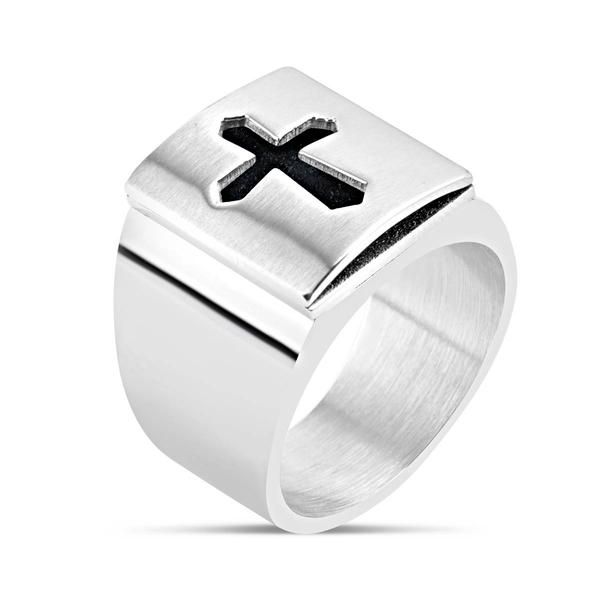 Mens Forever New Stainless Steel Carbon Fiber Cross Ring alternate view