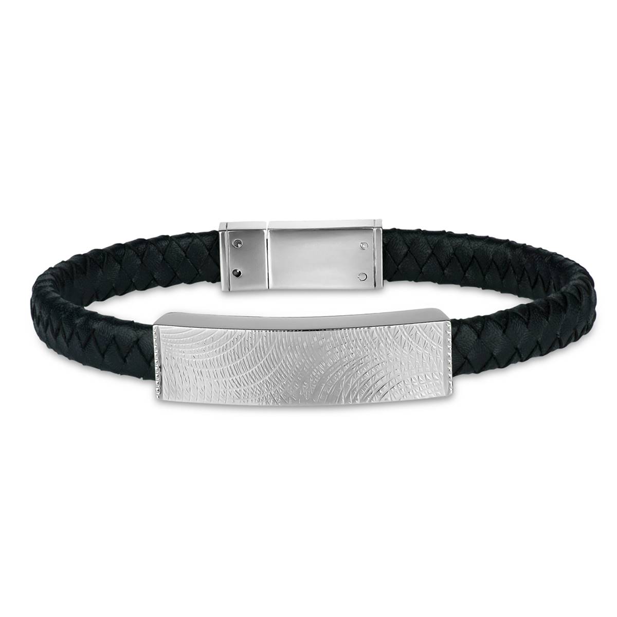 Mens Forever New Stainless Steel Leather Braid ID Bracelet