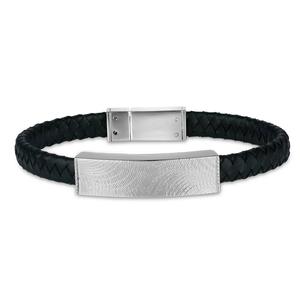 Mens Forever New Stainless Steel Leather Braid ID Bracelet