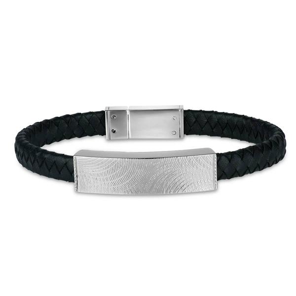 Mens Forever New Stainless Steel Leather Braid ID Bracelet