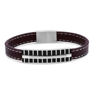Mens Forever New Stainless Steel & Leather Black IP Bracelet