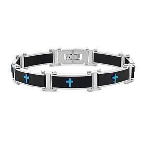 Mens Forever New Stainless Steel Carbon Fiber Cross Bracelet