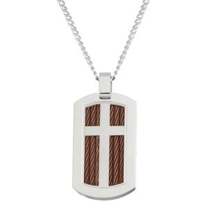 Mens Forever New Stainless Steel Cable Wire Cross Dog Tag Pendant