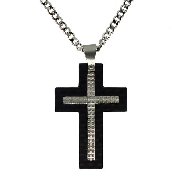 Mens Forever New Stainless Steel Black IP Pendant Necklace