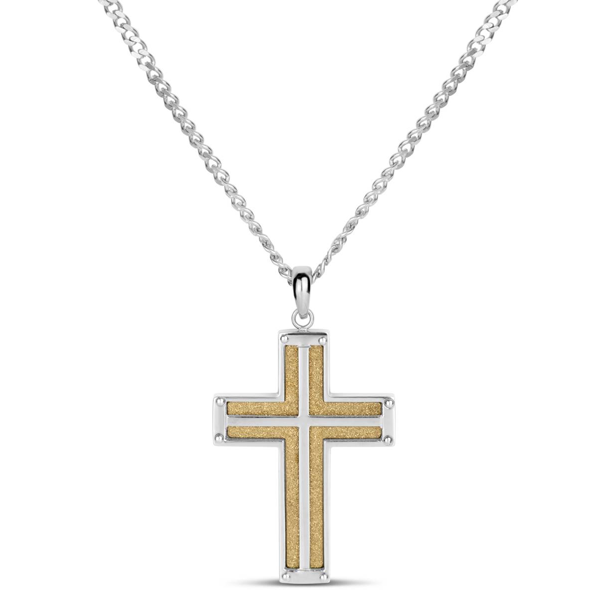 Mens Forever New Stainless Steel Gold IP Cross Pendant Necklace