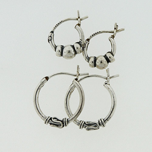 Forever New 2pr. Sterling Silver Oxidized Bali Hoop Earrings Set