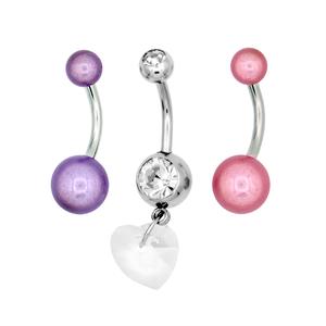 3pc. 14-Gauge Surgical Steel Heart & Beads Belly Banana Set