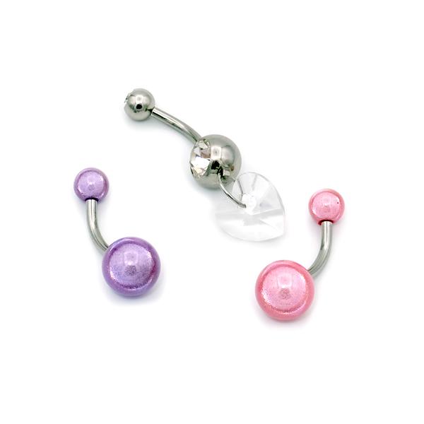 3pc. 14-Gauge Surgical Steel Heart & Beads Belly Banana Set alternate view