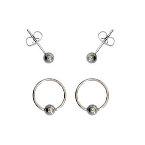 2pr. 18-Gauge Surgical Steel Bead Ring & Ball Studs Set
