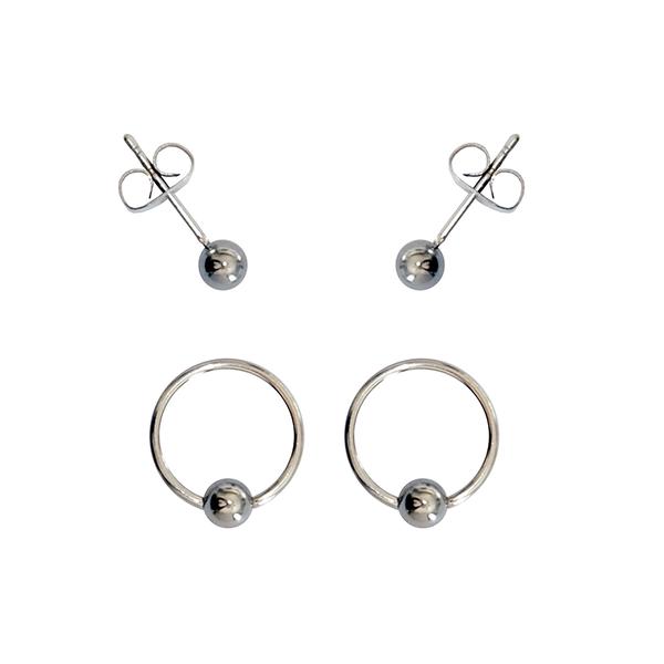 2pr. 18-Gauge Surgical Steel Bead Ring & Ball Studs Set