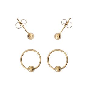 Gold Plated Bead Hoop & Studs 2pr. Set
