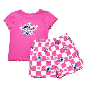 Girls (4-6x) Disney 2pc. Stitch & Angel Ribbed Top & Check Shorts alternate view